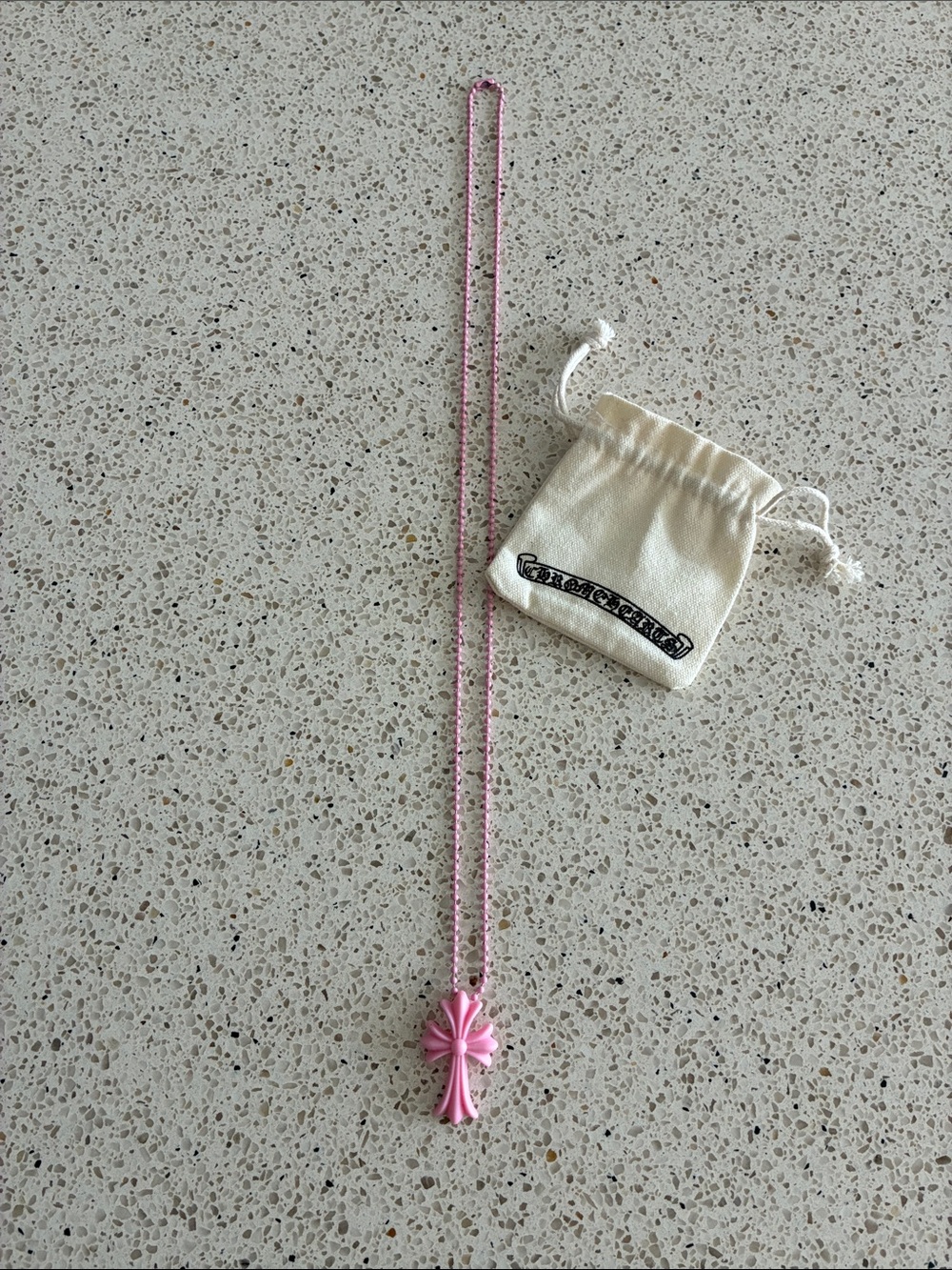 Chrome Hearts Pink Cross Pendant Necklace